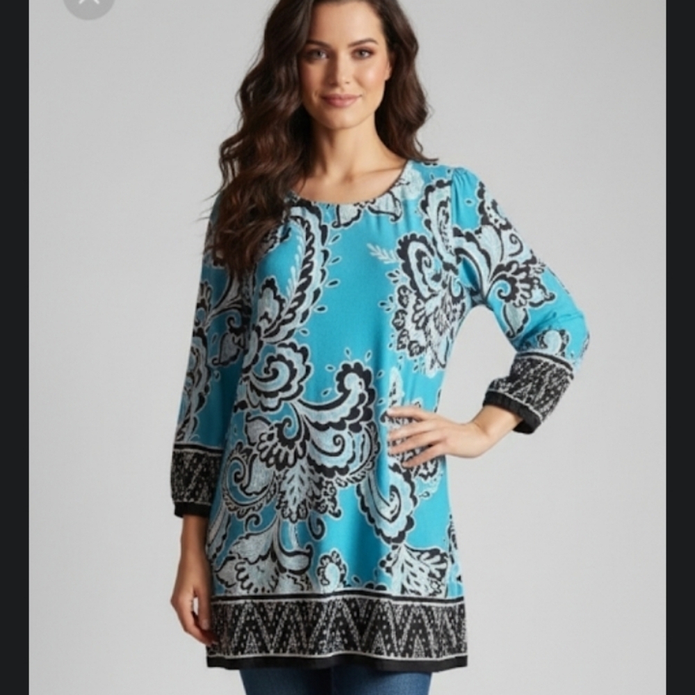 Investments Elegant Blue and Black Paisley Women's Tunic size large
